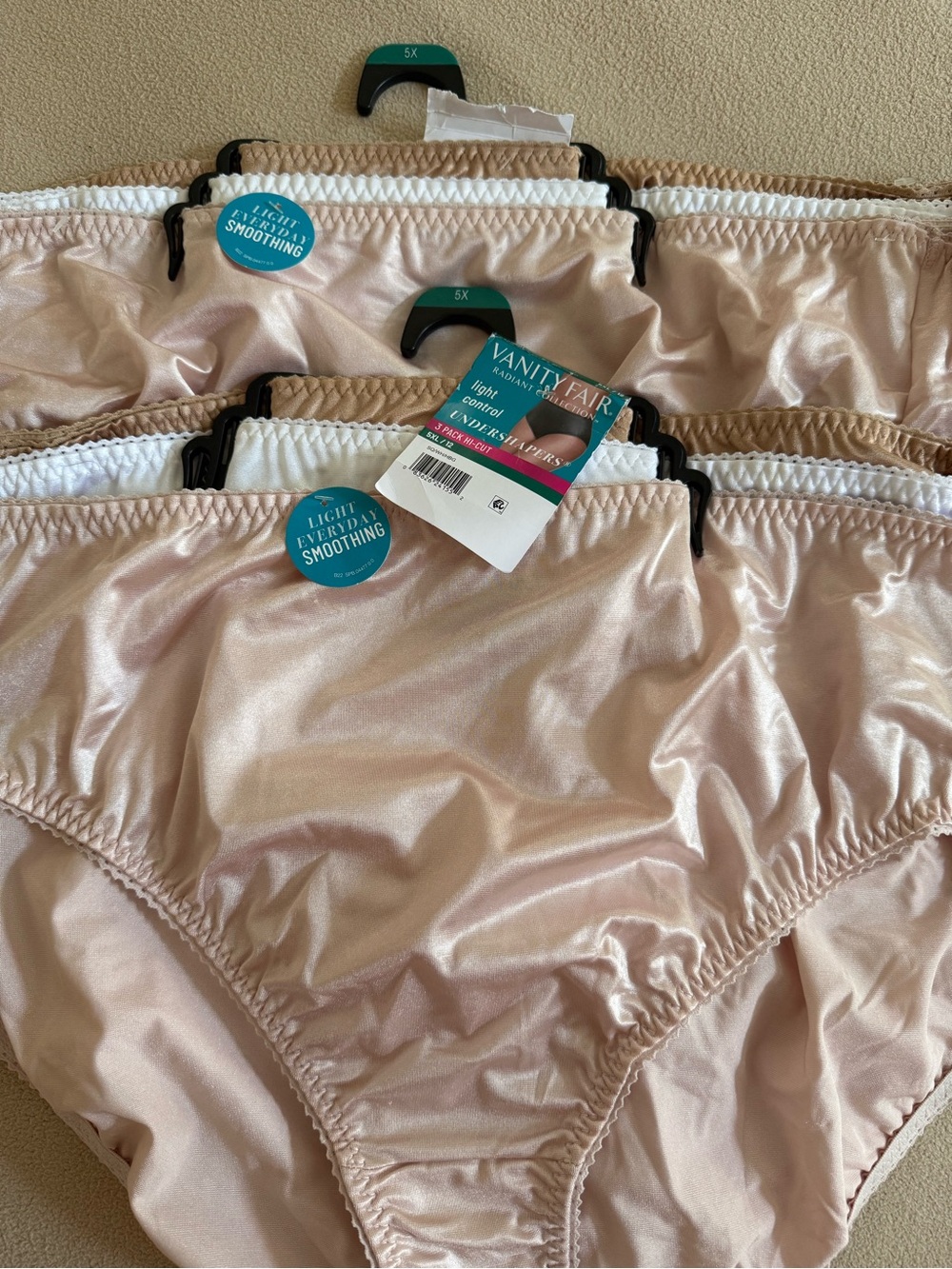 Vanity Fair Radiant Collection NWT Size 12-5X Undershapers 6 Pair Briefs Satiny